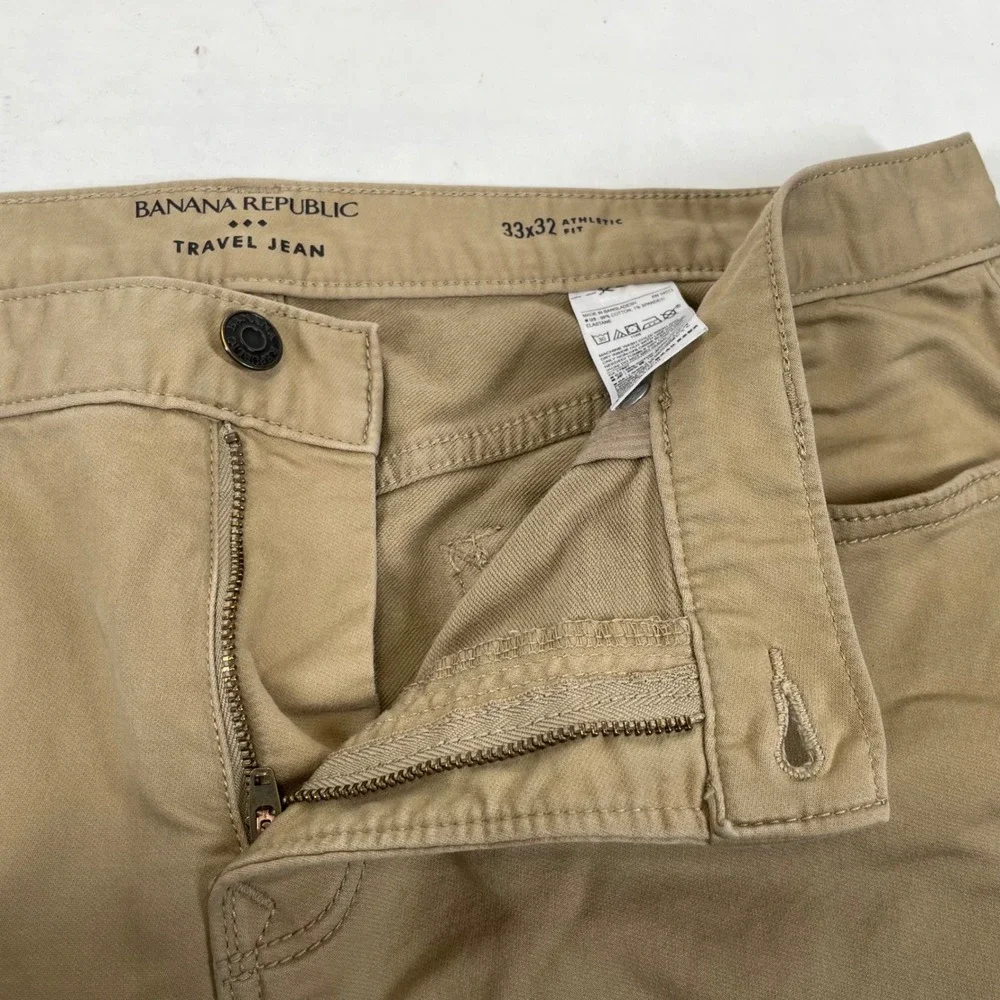 Banana Republic Travel Jean Mens 33x32 Athletic Fit Khaki Tan Stretch Pants
